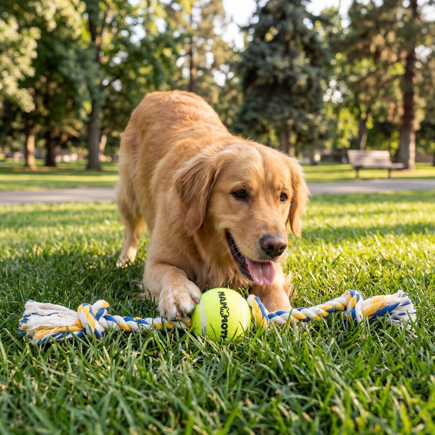 Flossy Chews Cottonblend 3 Knot Tug with 4" Tennis Ball Rope Dog Toy, Large, 24", Assorted Colors