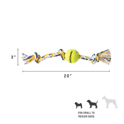 Flossy Chews Cottonblend 3 Knot Tug with 4" Tennis Ball Rope Dog Toy, Large, 24", Assorted Colors
