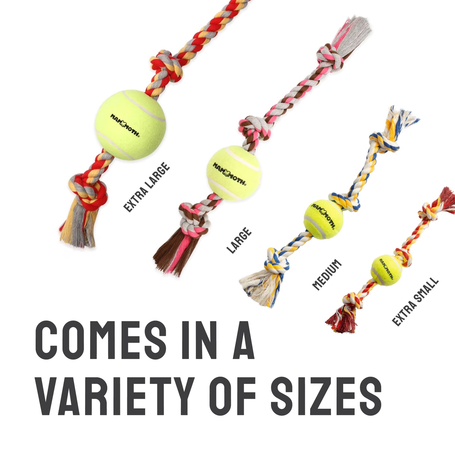 Flossy Chews Cottonblend 3 Knot Tug with 4" Tennis Ball Rope Dog Toy, Large, 24", Assorted Colors