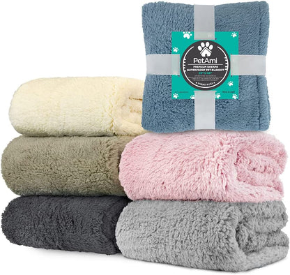 Fluffy Waterproof Dog Blanket for Couch and Bed, Reversible Sherpa Pet Throw, Pee Proof Furniture Protector Sofa Cover, Washable Cat Blanket for Small Medium Dogs and Cats (Taupe Camel, 24X32)