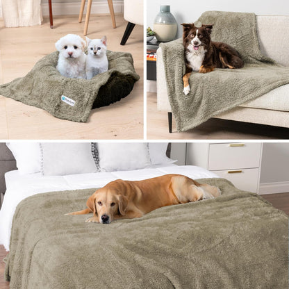 Fluffy Waterproof Dog Blanket for Couch and Bed, Reversible Sherpa Pet Throw, Pee Proof Furniture Protector Sofa Cover, Washable Cat Blanket for Small Medium Dogs and Cats (Taupe Camel, 24X32)