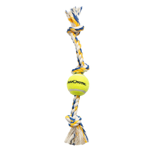 Flossy Chews Cottonblend 3 Knot Tug with 4" Tennis Ball Rope Dog Toy, Large, 24", Assorted Colors