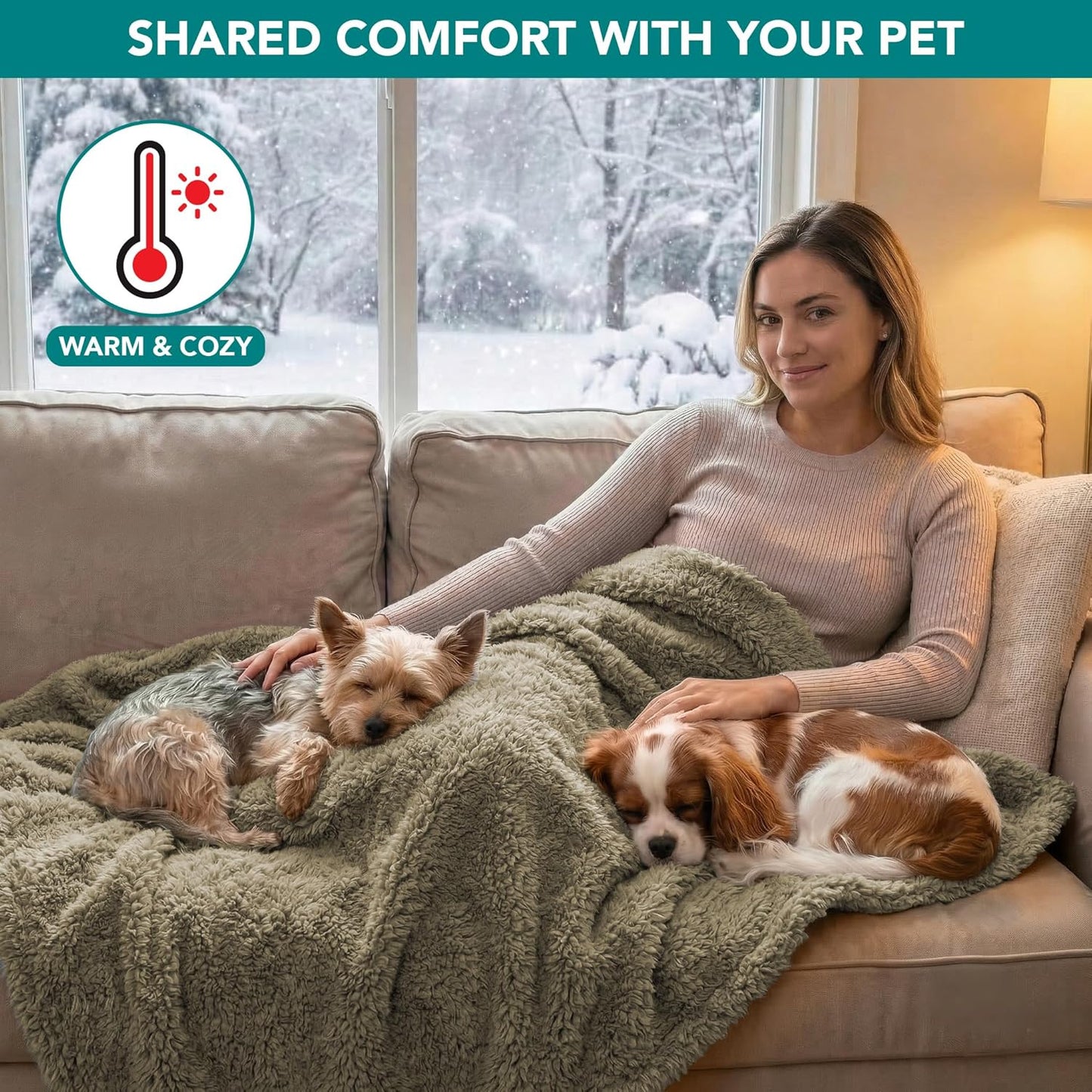 Fluffy Waterproof Dog Blanket for Couch and Bed, Reversible Sherpa Pet Throw, Pee Proof Furniture Protector Sofa Cover, Washable Cat Blanket for Small Medium Dogs and Cats (Taupe Camel, 24X32)
