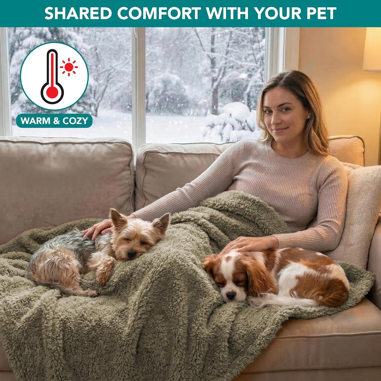 Fluffy Waterproof Dog Blanket for Couch and Bed, Reversible Sherpa Pet Throw, Pee Proof Furniture Protector Sofa Cover, Washable Cat Blanket for Small Medium Dogs and Cats (Taupe Camel, 24X32)