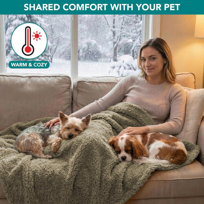 Fluffy Waterproof Dog Blanket for Couch and Bed, Reversible Sherpa Pet Throw, Pee Proof Furniture Protector Sofa Cover, Washable Cat Blanket for Small Medium Dogs and Cats (Taupe Camel, 24X32)