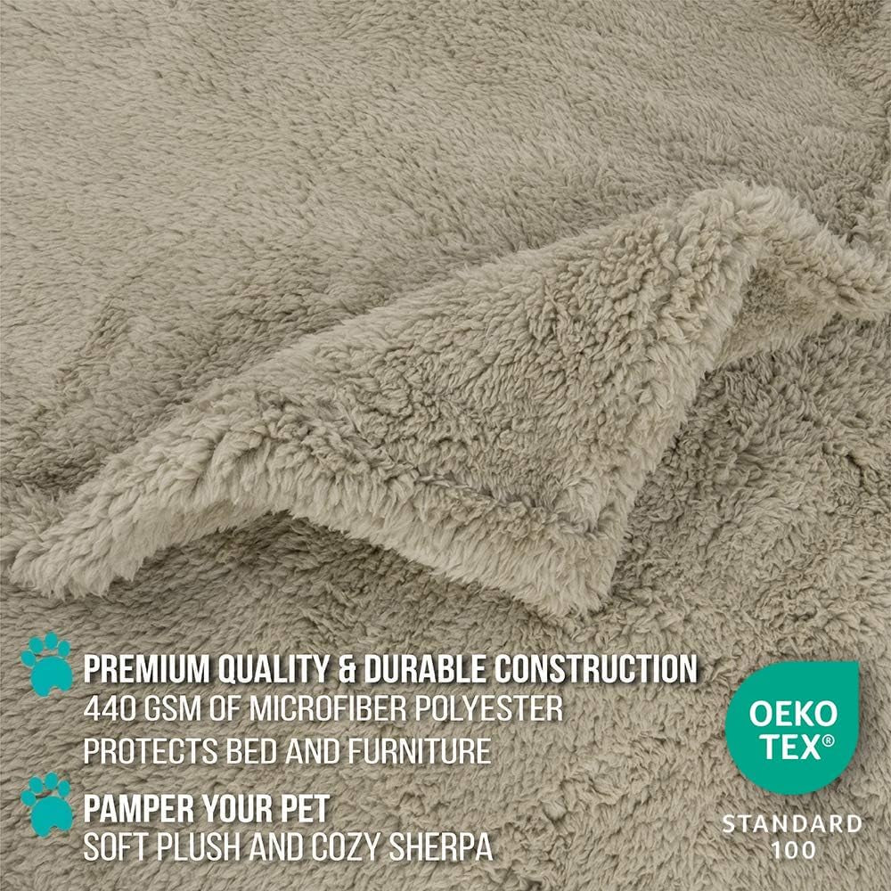 Fluffy Waterproof Dog Blanket for Couch and Bed, Reversible Sherpa Pet Throw, Pee Proof Furniture Protector Sofa Cover, Washable Cat Blanket for Small Medium Dogs and Cats (Taupe Camel, 24X32)